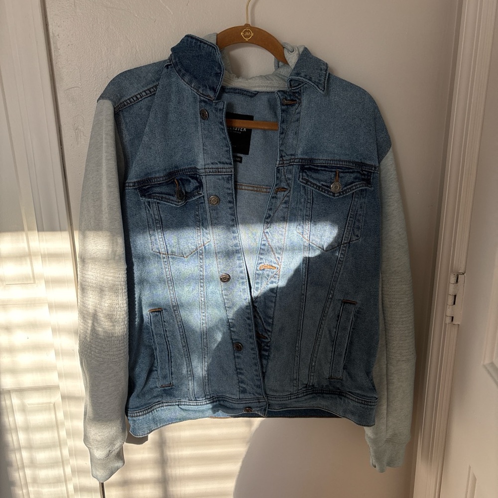 Blue Denim Jacket with Gray Sleeves